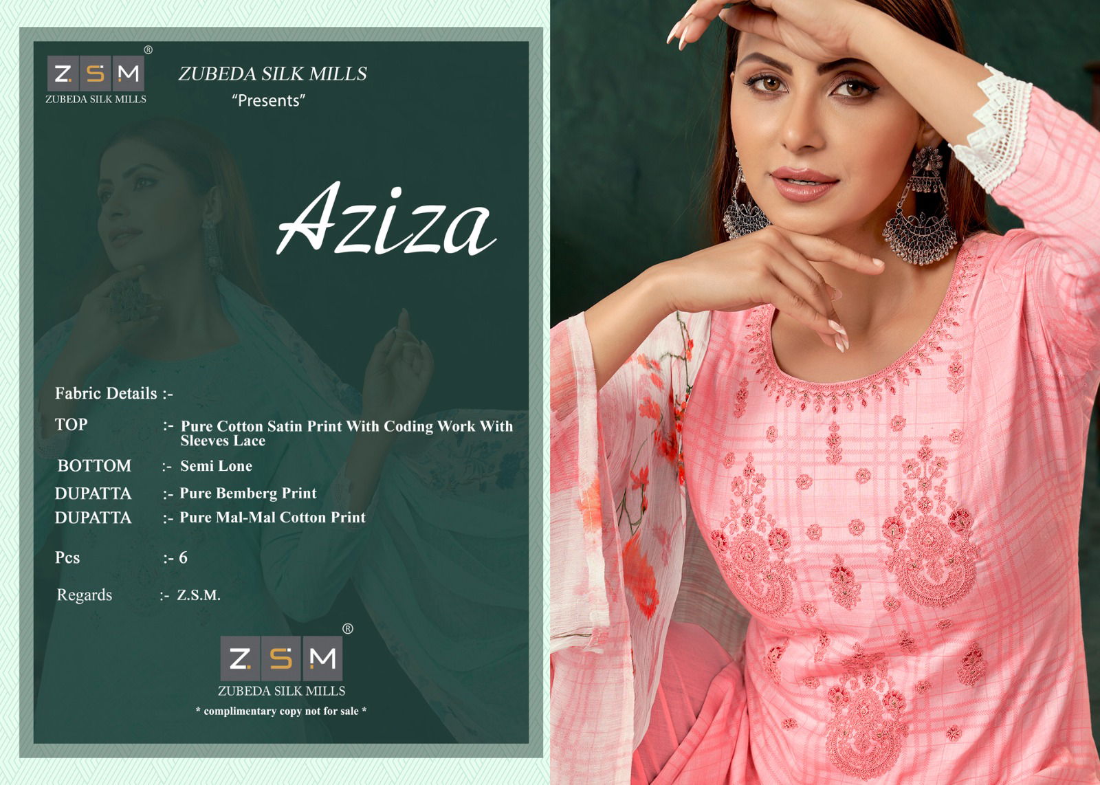 Aziza By ZSM Pure Cotton Pakistani Suit Catalog